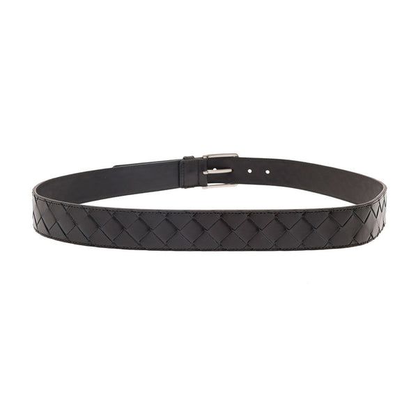 Bottega Veneta Belts? Bottega Veneta Men Black Belt With Silver-Colored Buckle In Intreccio Leather Man Premium Leather Designer Belt