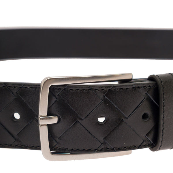 Bottega Veneta Belts? Bottega Veneta Men Black Belt With Silver-Colored Buckle In Intreccio Leather Man Premium Leather Designer Belt