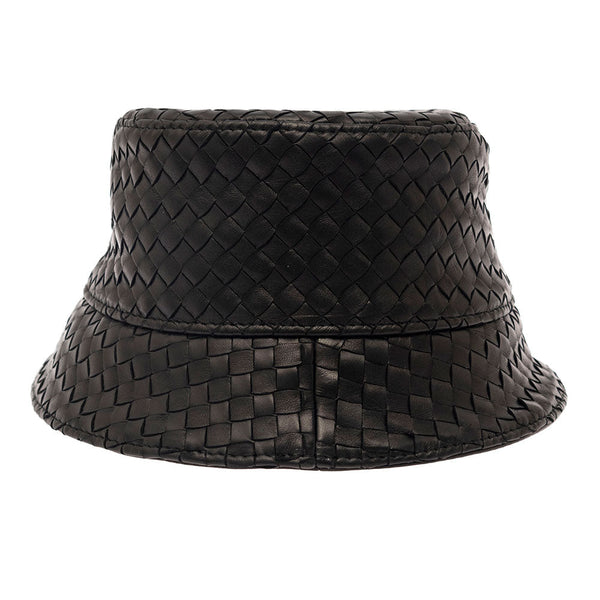 Bottega Veneta Hats? Bottega Veneta Men Black Bucket Hat With Metal Eyelets And Intreccio Motif In Leather Man Casual Everyday Designer Cap