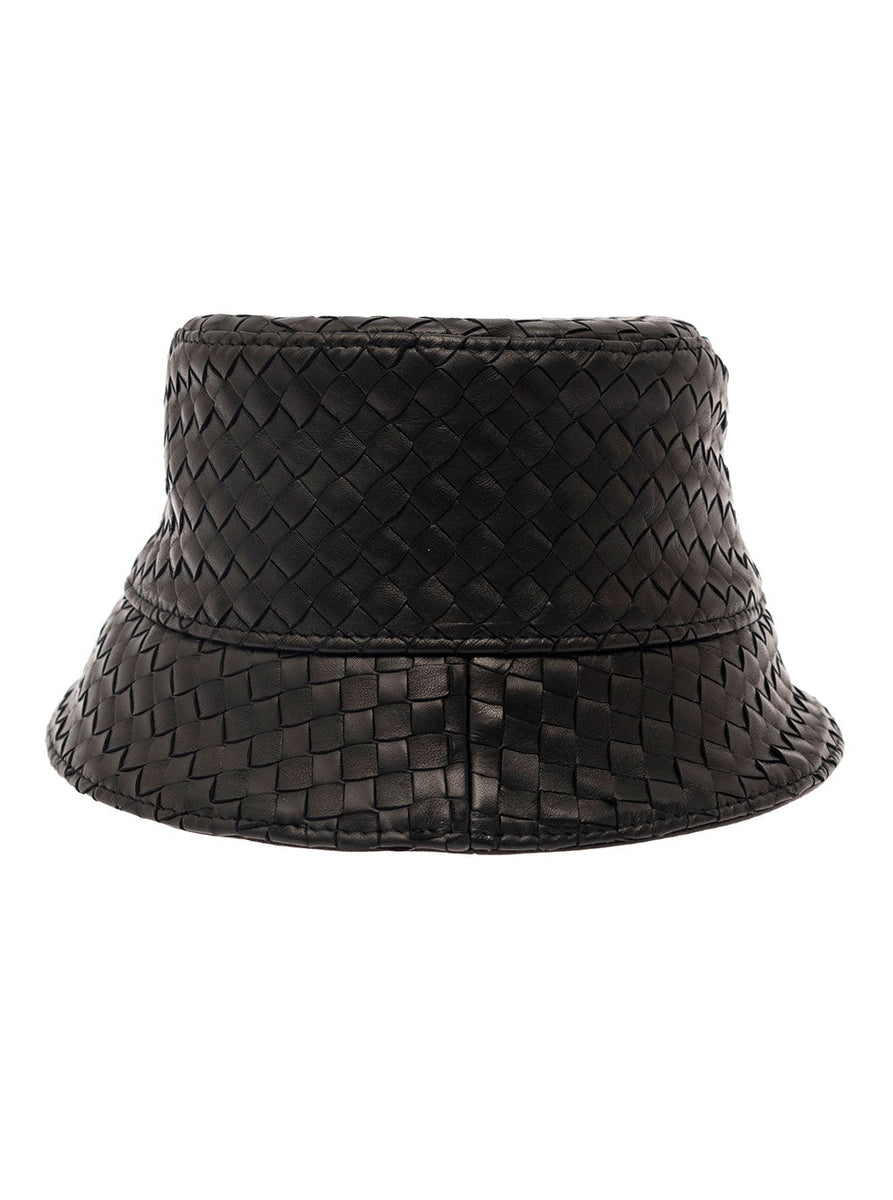 Bottega Veneta Hats? Bottega Veneta Men Black Bucket Hat With Metal Eyelets And Intreccio Motif In Leather Man Casual Everyday Designer Cap