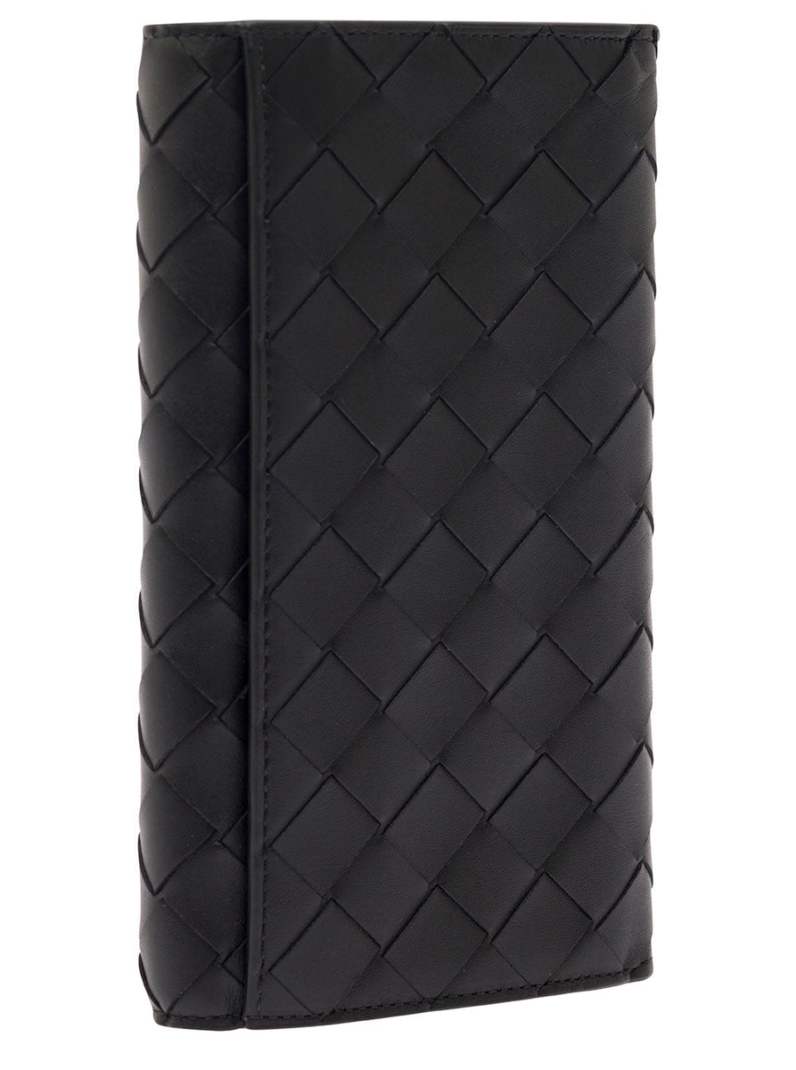 Bottega Veneta Accessories? Bottega Veneta Men Black Card-Holder With Intreccio Motif In Leather Man Premium Everyday Designer Accessory