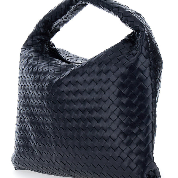 Bottega Veneta Bags? Bottega Veneta Women 'Hop Large' Blue Shoulder Bag With Intreccio Motif In Leather Woman Elegant Everyday Designer Handbag