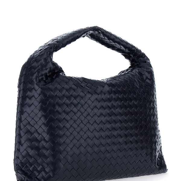 Bottega Veneta Bags? Bottega Veneta Women 'Hop Large' Blue Shoulder Bag With Intreccio Motif In Leather Woman Elegant Everyday Designer Handbag