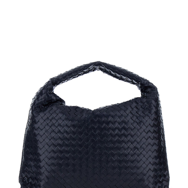 Bottega Veneta Bags? Bottega Veneta Women 'Hop Large' Blue Shoulder Bag With Intreccio Motif In Leather Woman Elegant Everyday Designer Handbag