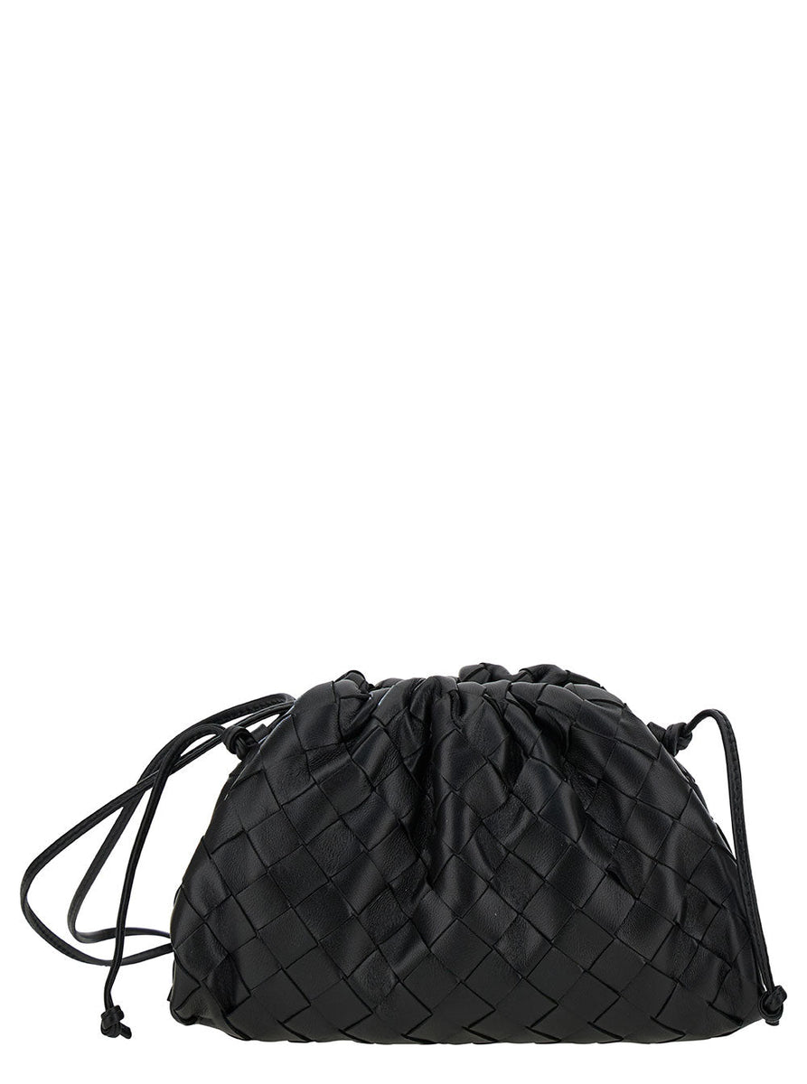 Bottega Veneta Bags? Bottega Veneta Women 'Mini Pouch' Black Crossbody Bag With Intreccio Motif In Leather Woman Elegant Everyday Designer Handbag