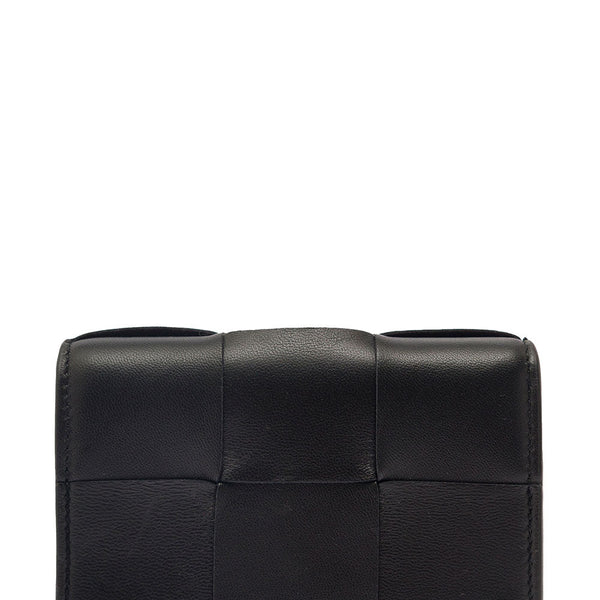 Bottega Veneta Wallets? Bottega Veneta Women 'Cassette' Black Business Card Case In Intreccio Leather Woman Compact Luxury Card Wallet