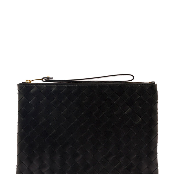 Bottega Veneta Bags? Bottega Veneta Women Black Pouch With Braided Motif In Nappa Leather With Zip Woman Luxury Designer Leather Handbag