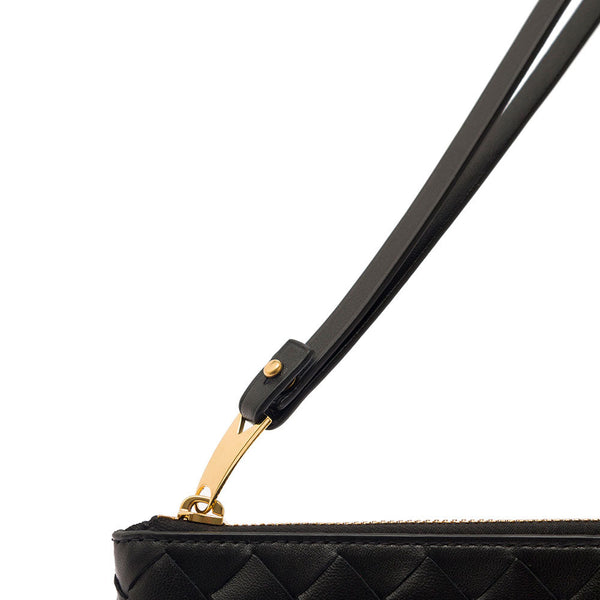 Bottega Veneta Bags? Bottega Veneta Women Black Pouch With Braided Motif In Nappa Leather With Zip Woman Luxury Designer Leather Handbag