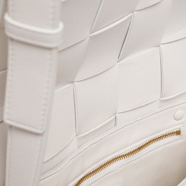 Bottega Veneta Bags? Bottega Veneta Women Cassette White Leather Crossbody Bag In Intreccio Nappa Leather Luxury Designer Leather Handbag