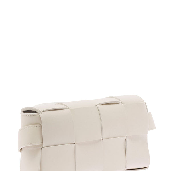 Bottega Veneta Bags? Bottega Veneta Women 'Casettte' Mini White Belt Bag With Intreccio Motif In Smooth Leather Woman Premium Designer Shoulder Bag