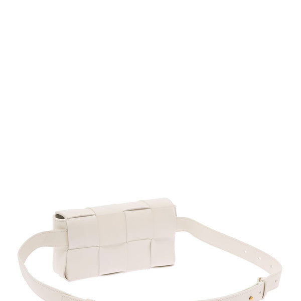Bottega Veneta Bags? Bottega Veneta Women 'Casettte' Mini White Belt Bag With Intreccio Motif In Smooth Leather Woman Premium Designer Shoulder Bag