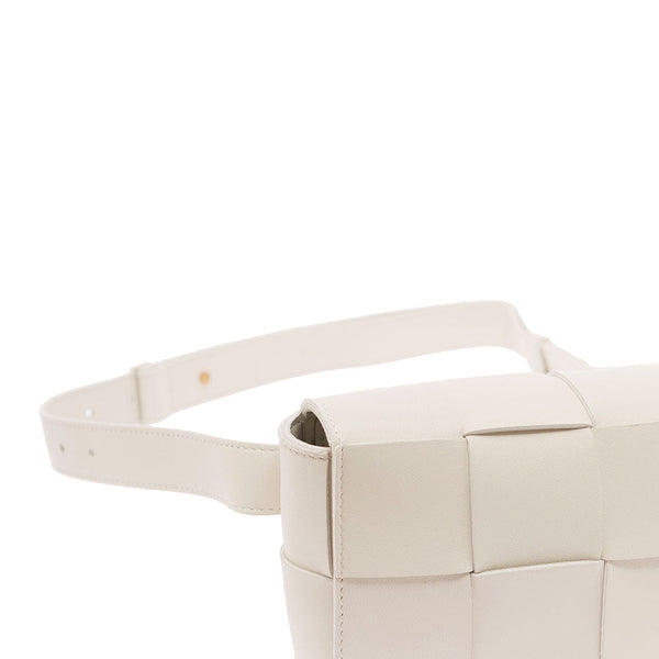 Bottega Veneta Bags? Bottega Veneta Women 'Casettte' Mini White Belt Bag With Intreccio Motif In Smooth Leather Woman Premium Designer Shoulder Bag