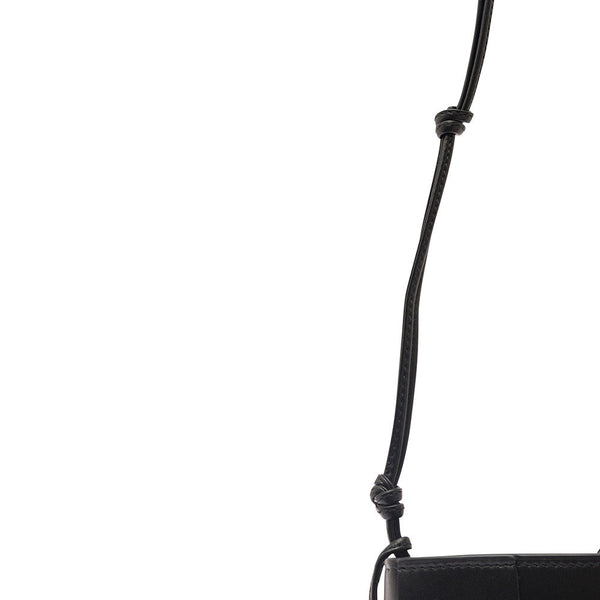 Bottega Veneta Bags? Bottega Veneta Women 'Phone Pouch' Black Shoulder Bag With Knot Details In Intreccio Nappa Leather Woman Luxury Designer Leather Handbag