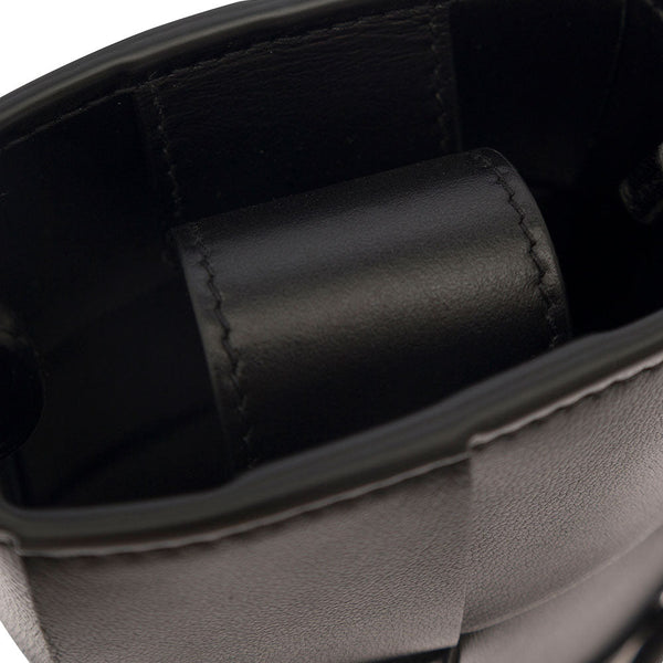 Bottega Veneta Bags? Bottega Veneta Women 'Phone Pouch' Black Shoulder Bag With Knot Details In Intreccio Nappa Leather Woman Luxury Designer Leather Handbag