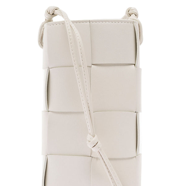 Bottega Veneta Bags? Bottega Veneta Women 'Phone Pouch' White Shoulder Bag With Knot Details In Intreccio Nappa Leather Woman Elegant Everyday Designer Handbag