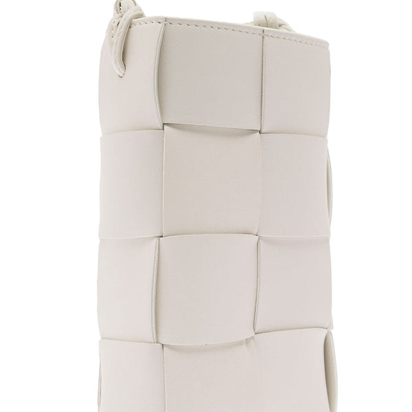 Bottega Veneta Bags? Bottega Veneta Women 'Phone Pouch' White Shoulder Bag With Knot Details In Intreccio Nappa Leather Woman Elegant Everyday Designer Handbag