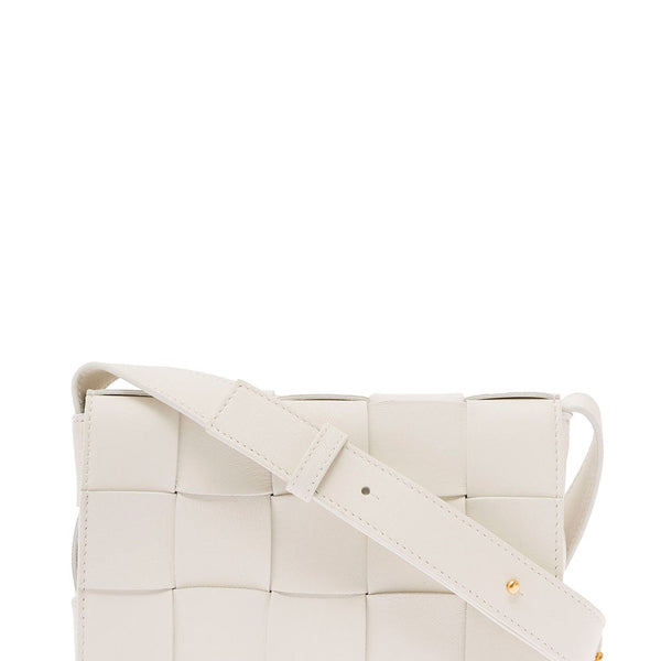 Bottega Veneta Bags? Bottega Veneta Women 'Small Cassette' White Crossbody Bag In Intreccio Nappa Leather Woman Bottega Veneta Luxury Designer Leather Handbag