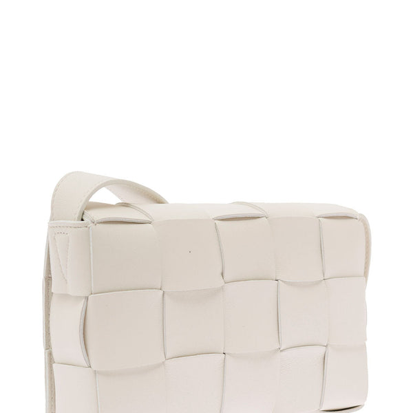 Bottega Veneta Bags? Bottega Veneta Women 'Small Cassette' White Crossbody Bag In Intreccio Nappa Leather Woman Bottega Veneta Luxury Designer Leather Handbag