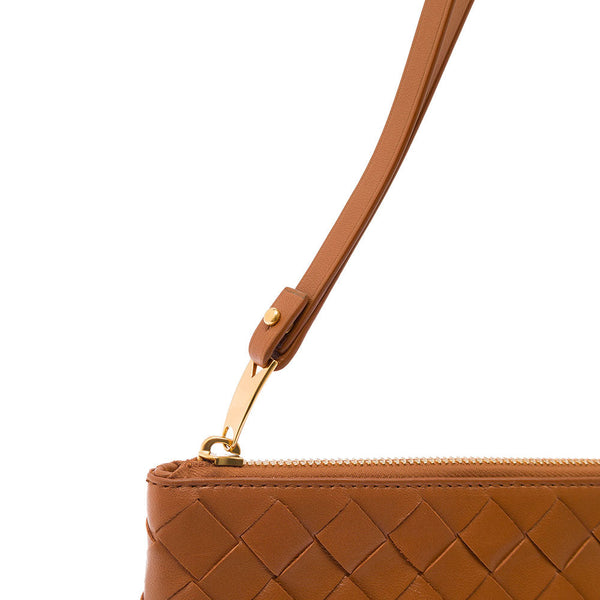 Bottega Veneta Bags? Bottega Veneta Women Brown Pouch With Wrist Strap In Intreccio Leather Woman Luxury Designer Leather Handbag