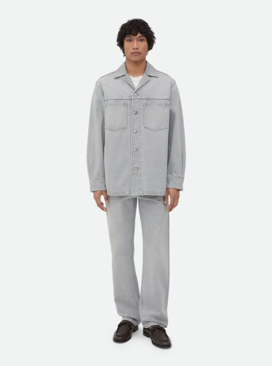 Bottega Veneta Tops? Bottega Veneta Men Grey Shirt With Patch Pockets On The Chest In Denim Man Elegant Everyday Designer Top