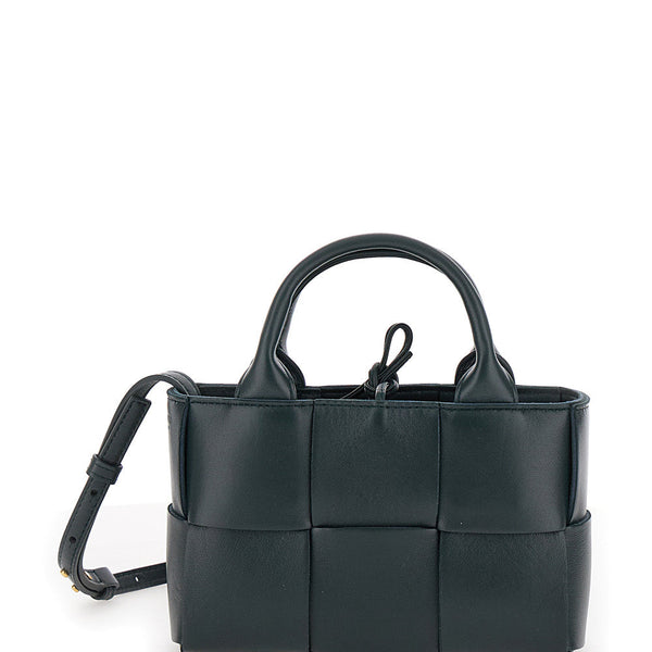 Bottega Veneta Bags? Bottega Veneta Women 'Candy Arco' Dark Green Handbag With Intreccio Motif In Leather Woman Premium Designer Shoulder Bag