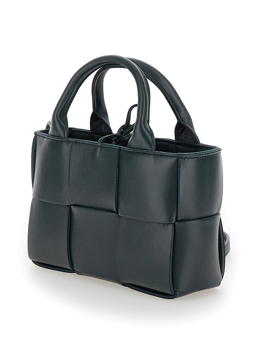 Bottega Veneta Bags? Bottega Veneta Women 'Candy Arco' Dark Green Handbag With Intreccio Motif In Leather Woman Premium Designer Shoulder Bag
