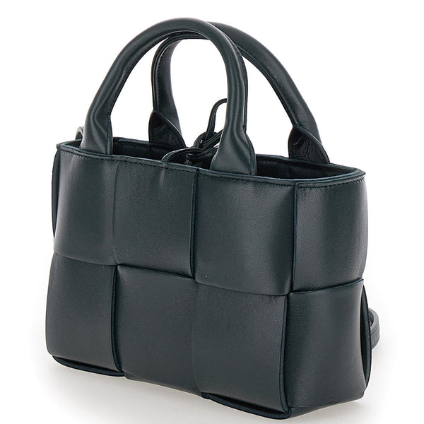 Bottega Veneta Bags? Bottega Veneta Women 'Candy Arco' Dark Green Handbag With Intreccio Motif In Leather Woman Premium Designer Shoulder Bag