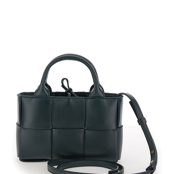 Bottega Veneta Bags? Bottega Veneta Women 'Candy Arco' Dark Green Handbag With Intreccio Motif In Leather Woman Premium Designer Shoulder Bag