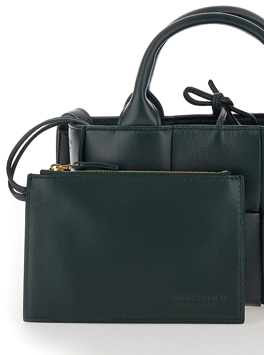 Bottega Veneta Bags? Bottega Veneta Women 'Candy Arco' Dark Green Handbag With Intreccio Motif In Leather Woman Premium Designer Shoulder Bag
