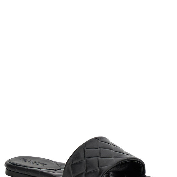 Bottega Veneta Shoes Bottega Veneta Women 'Slide Amy' Black Sandals With Intreccio Motif In Leather Woman Luxury Lifestyle Designer Footwear