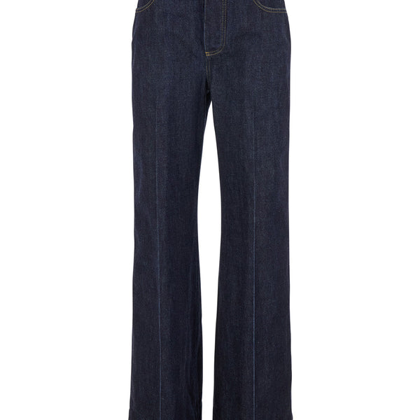 Bottega Veneta Jeans? Bottega Veneta Women 'Indigo' Blue Palazzo Jeans With Logo Patch On The Back In Cotton Woman Classic Everyday Designer Jeans