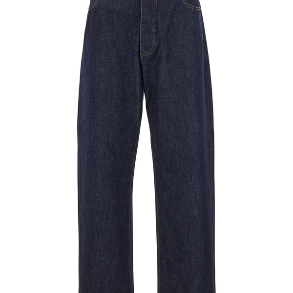 Bottega Veneta Jeans? Bottega Veneta Men Dark Blue Five-Pocket Jeans With Intrecciato Motif On Back In Denim Man Premium Designer Denim Jeans