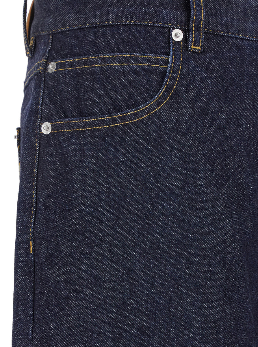 Bottega Veneta Jeans? Bottega Veneta Men Dark Blue Five-Pocket Jeans With Intrecciato Motif On Back In Denim Man Premium Designer Denim Jeans