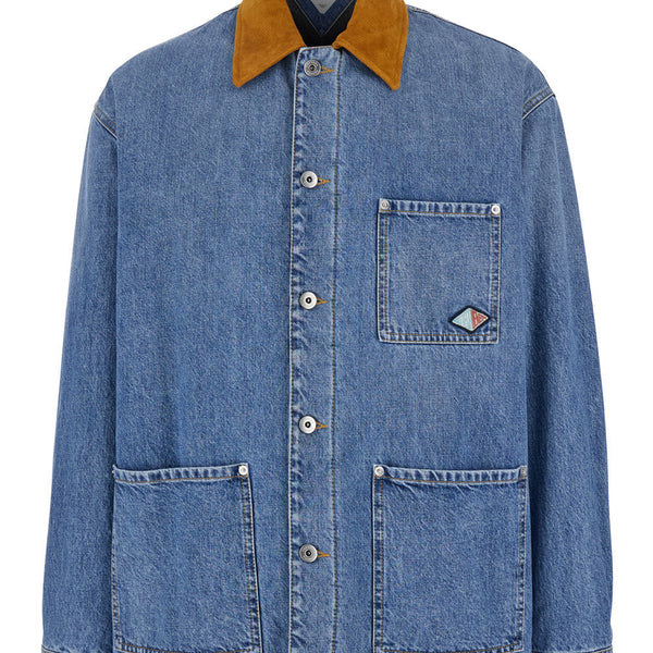 Bottega Veneta Jackets? Bottega Veneta Men Blue Jacket With Suede Collar And Logo Patch In Denim Man Premium Casual Designer Jacket