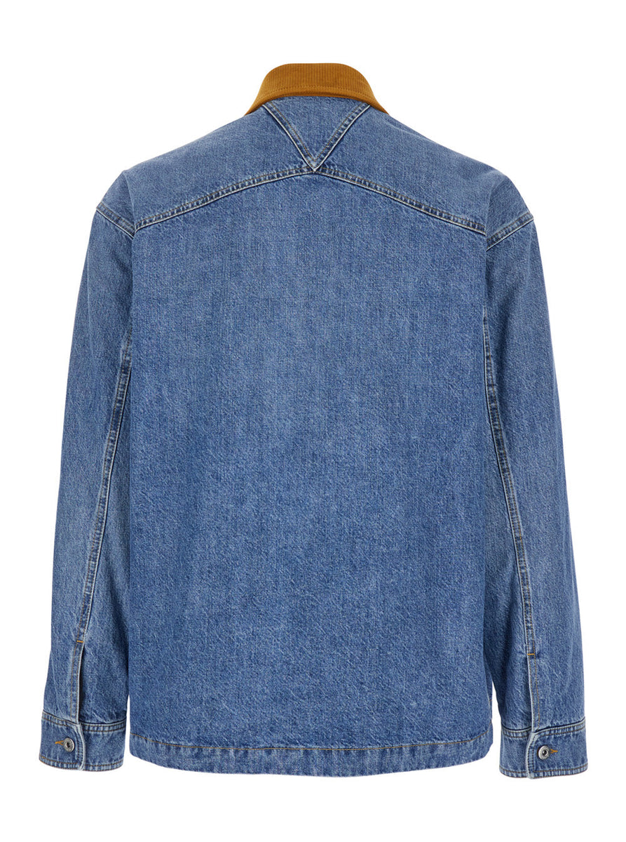 Bottega Veneta Jackets? Bottega Veneta Men Blue Jacket With Suede Collar And Logo Patch In Denim Man Stylish Everyday Designer Outerwear