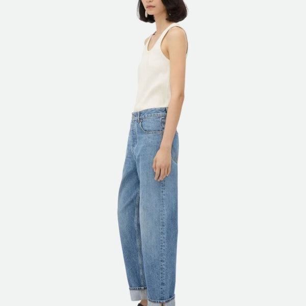 Bottega Veneta Jeans? Bottega Veneta Women 'Vintage Indigo' Blue Jeans With Turn-Up Hem In Cotton Blend Woman Classic Everyday Designer Jeans