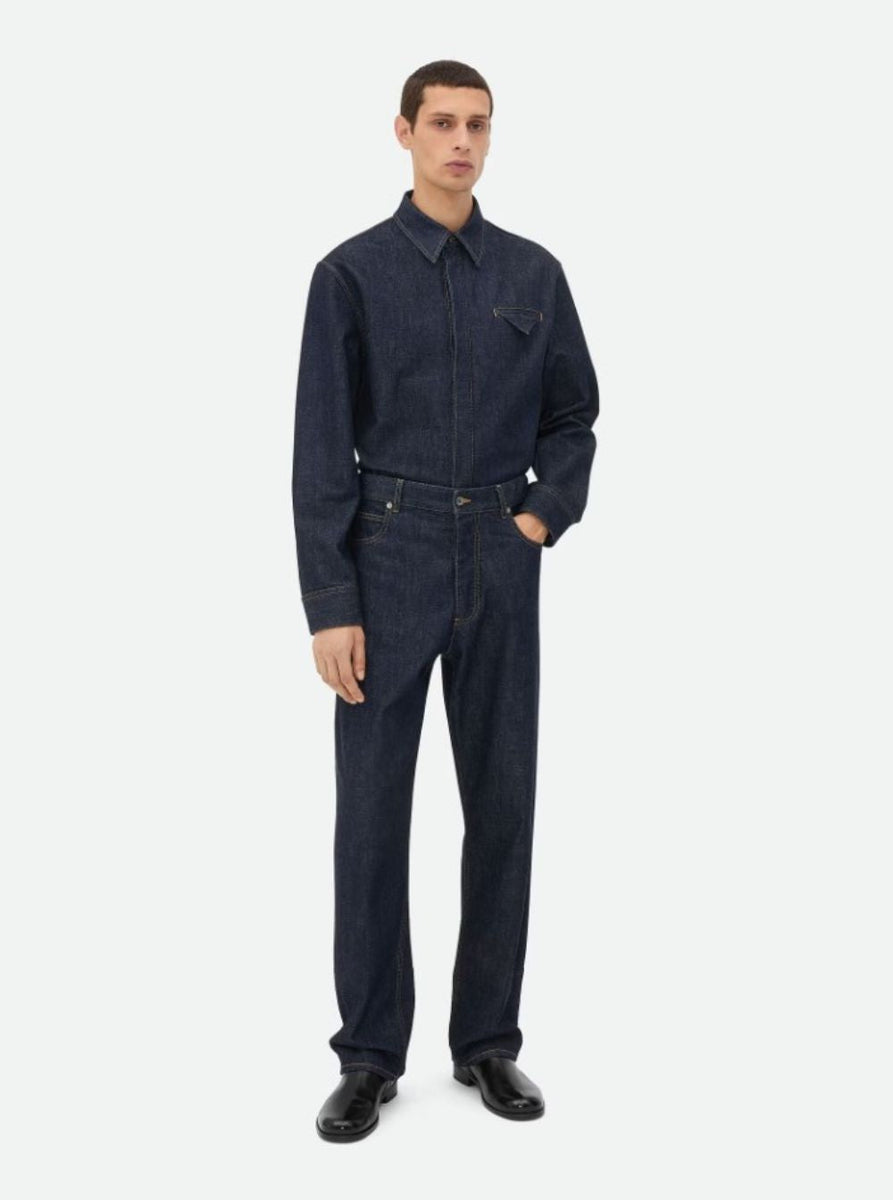 Bottega Veneta Jeans? Bottega Veneta Men Dark Blue Five-Pocket Jeans With Intrecciato Motif On Back In Denim Man Premium Designer Denim Jeans