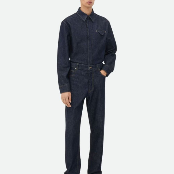 Bottega Veneta Jeans? Bottega Veneta Men Dark Blue Five-Pocket Jeans With Intrecciato Motif On Back In Denim Man Premium Designer Denim Jeans