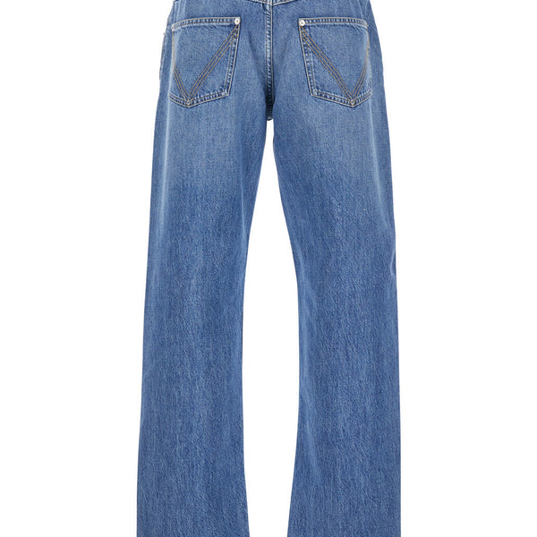 Bottega Veneta Jeans? Bottega Veneta Men Blue Five Pocket Jeans With Back Logo Patch In Denim Man Classic Everyday Designer Jeans