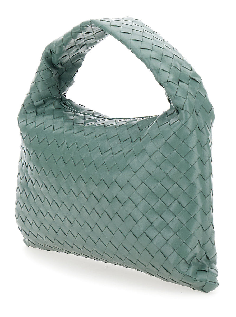 Bottega Veneta Bags? Bottega Veneta Women 'Hop Small' Light Green Shoulder Bag With Intreccio Motif In Leather Woman Elegant Everyday Designer Handbag