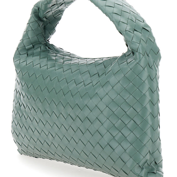 Bottega Veneta Bags? Bottega Veneta Women 'Hop Small' Light Green Shoulder Bag With Intreccio Motif In Leather Woman Elegant Everyday Designer Handbag