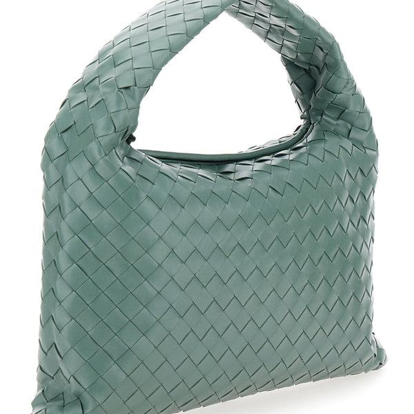 Bottega Veneta Bags? Bottega Veneta Women 'Hop Small' Light Green Shoulder Bag With Intreccio Motif In Leather Woman Elegant Everyday Designer Handbag
