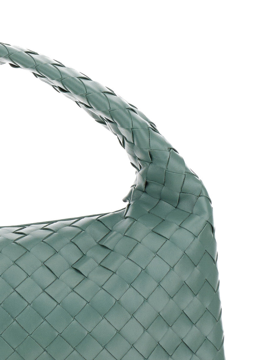 Bottega Veneta Bags? Bottega Veneta Women 'Hop Small' Light Green Shoulder Bag With Intreccio Motif In Leather Woman Elegant Everyday Designer Handbag
