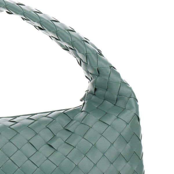 Bottega Veneta Bags? Bottega Veneta Women 'Hop Small' Light Green Shoulder Bag With Intreccio Motif In Leather Woman Elegant Everyday Designer Handbag