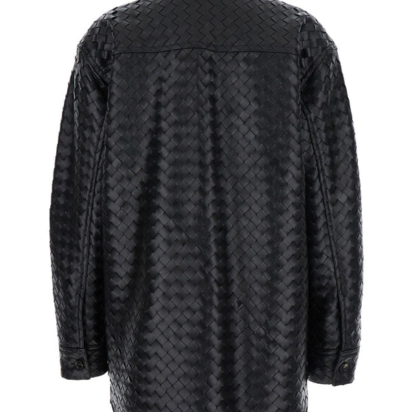 Bottega Veneta Tops? Bottega Veneta Women Black Shirt With All-Over Woven Pattern In Leather Woman Elegant Everyday Designer Top