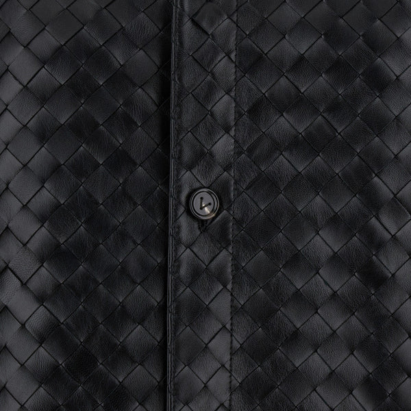 Bottega Veneta Tops? Bottega Veneta Women Black Shirt With All-Over Woven Pattern In Leather Woman Elegant Everyday Designer Top