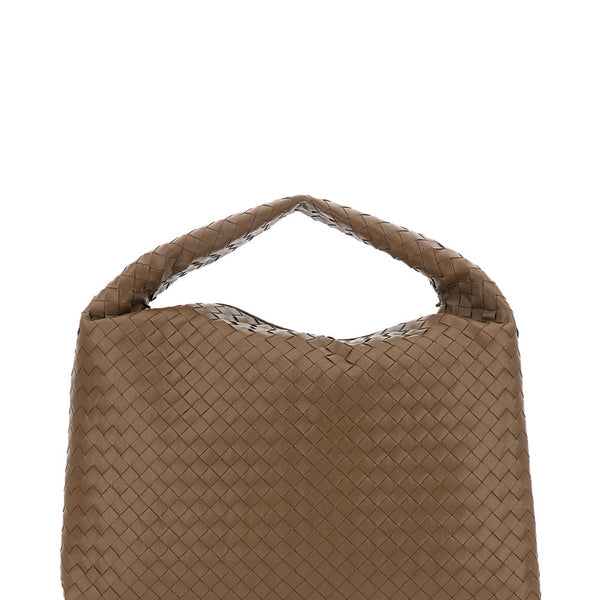 Bottega Veneta Bags? Bottega Veneta Women 'Hop Large' Brown Shoulder Bag With All-Over Intreccio Motif In Leather Woman Premium Designer Shoulder Bag