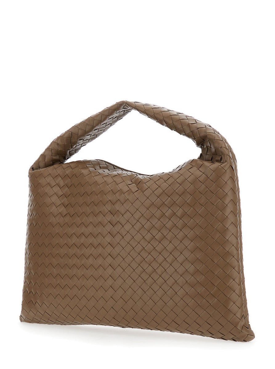 Bottega Veneta Bags? Bottega Veneta Women 'Hop Large' Brown Shoulder Bag With All-Over Intreccio Motif In Leather Woman Premium Designer Shoulder Bag