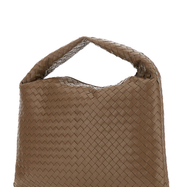 Bottega Veneta Bags? Bottega Veneta Women 'Hop Large' Brown Shoulder Bag With All-Over Intreccio Motif In Leather Woman Premium Designer Shoulder Bag