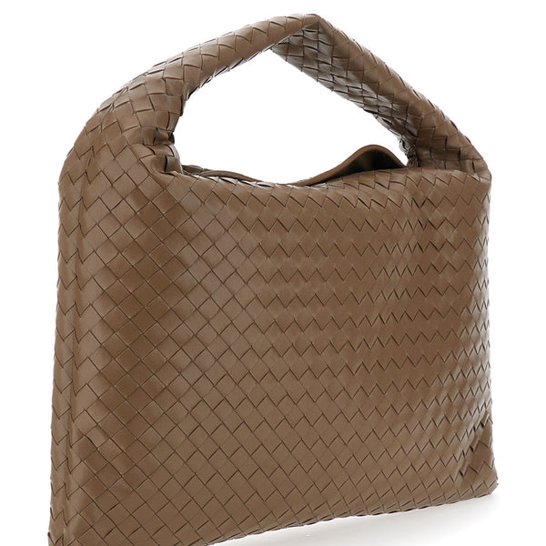 Bottega Veneta Bags? Bottega Veneta Women 'Hop Large' Brown Shoulder Bag With All-Over Intreccio Motif In Leather Woman Premium Designer Shoulder Bag